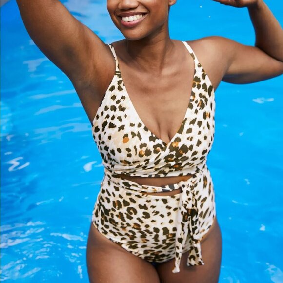 Aerie Leopard Wrap One Piece Swimsuit- Size Small - Picture 1 of 11